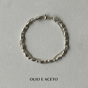OLIO E ACETO 纯银圆珠双链手链 925银原创设计独特手工质感肌理