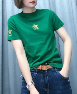 欧洲站五角星t恤女2024春季体恤网红韩版时尚，显瘦短袖打底衫