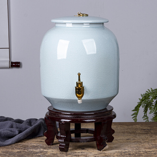 景德镇陶瓷水缸10斤15斤20斤家用纯净水水桶，泡茶储水罐冷水壶带盖