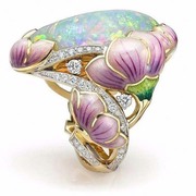 珐琅澳宝彩绘戒指欧美流行花朵派对指环女电镀花朵手饰285