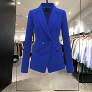 时尚宝蓝色收腰显瘦小西装，外套女2022秋冬气质设计感小众西服