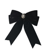 韩版气质黑色丝绒飘带，领花天鹅绒双层蝴蝶结别针，外套装饰法式领结