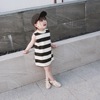 女童黑白裙子夏季韩版裙粗条纹无袖连衣裙公主裙夏装外贸童装