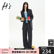 hs奥莱2023秋季女装商场，同款职场灰底条纹，宽松廓型西装外套