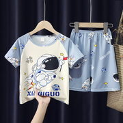 夏季儿童睡衣短袖套装可爱卡通中大童小男孩女童宝宝家居服太空人