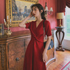 红色连衣裙女夏法式小众结婚长裙平时可穿气质，显瘦敬酒服订婚礼服