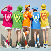 糖果色闺蜜装t恤姐妹团韩版套装，多人团体工作服纯棉短袖定制logo