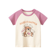 女童短袖t恤韩版童装，2024夏季上衣婴儿卡通小熊，儿童女孩薄款半袖