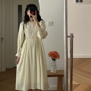 春装刺绣蕾丝，蝙蝠袖长袖，连衣裙中长裙0.31kg