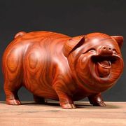 花梨实木质雕刻一对猪摆件三合十二生肖动物猪家居装饰红木工艺品