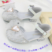 儿童配晚礼服鞋子2023女童白雪公主款小皮鞋钻石韩版蝴蝶结中跟鞋