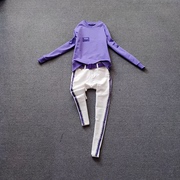 2023春秋女装圆领紫色卫衣，+字母撞色修身显瘦弹力牛仔裤套装