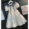 女童连衣裙2024夏季儿童棉布裙韩版学院风海军领女孩白色裙子