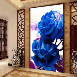 纯手工十字绣成品蓝色妖姬蓝色，玫瑰卧室竖版挂画已绣好的出售