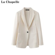 拉夏贝尔/La Chapelle春季2024白色中长西装外套女显瘦小西服
