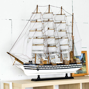 地中海风格木质帆船模型摆件，仿真松木船装饰一帆风顺工艺船