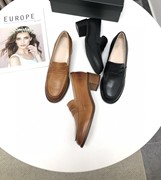 2022年春季欧美英伦复古头层牛皮中跟擦色黑色棕色用旧女单鞋