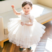 韩版高腰儿童周岁白色公主，裙花童婚纱，礼服女蓬蓬裙纱裙表演服女