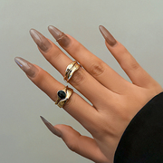 2件套水波纹宝石戒指，套装欧美秋冬小众设计时尚，指环配饰品潮