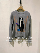 爱丽丝香港 muveil 24春夏 猫咪设计灰色针织衫 到付