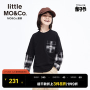 littlemoco童装春秋装，男童格纹假两件套头卫衣儿童上衣女童大童