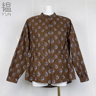2024韫yun春季女装，圆领长袖印花竖条纹，大版显瘦收腰立领衬衫