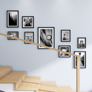 高档北欧简约楼梯墙面装饰实木，相框照片墙，loft复式公寓免费冲印