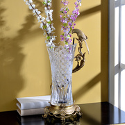 欧式高档创意水晶花瓶，花器美式全铜花插客厅餐桌玄关装饰品摆件