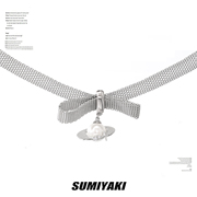 sumiyaki陀螺飞碟系列珍珠，打结蝴蝶结锁骨链