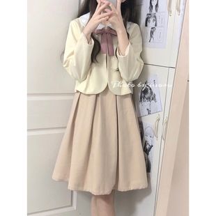 学院风日系两件套春秋甜美元气，少女娃娃领外套上衣背心连衣裙套装