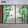 中式磨砂静电玻璃门竹子贴膜中国风客厅书房竹林隔断推拉门贴纸