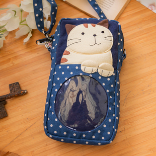 台湾啵啵 猫 620183 可爱猫咪手机袋斜挎包斜背包纯棉布艺YKK拉链