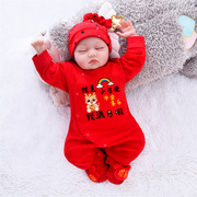新生婴儿衣服春秋男孩宝宝满月服夏季连体衣女红色百天百岁薄套装
