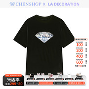 LA DECORATION时尚圆领钻石印花T恤短袖百搭女CHENSHOP设计师品牌