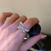 韩式韩版s925纯银微镶蝴蝶结锆石，戒指女气质高级感食指戒个性指环