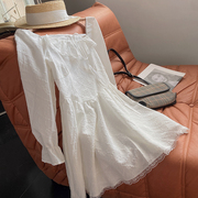 法式白色简洁方领套头连衣裙长袖，百搭流行中裙，时尚休闲洋气f$9