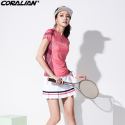 可莱安羽毛球服女套装，韩国夏季透气速干短袖，上衣网球粉红色运动服
