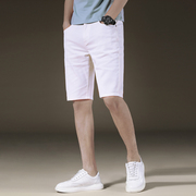 夏季白色牛仔短裤男潮流，五分裤韩版修身直筒，百搭薄款弹力休闲中裤