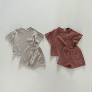 韩版ins婴幼童纯色夏季短袖，短裤儿童百搭洋气，休闲两件套套装