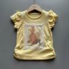外贸原单儿童短袖T恤女童贝儿公主剪影布贴上衣纯棉蕾丝日系半袖T