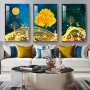 轻奢客厅装饰晶瓷画沙发背景墙三联画现代简约组合画北欧福鹿挂画