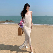拍照超仙沙滩裙女夏季三亚海边度假连衣裙高级感吊带长裙旅行穿搭