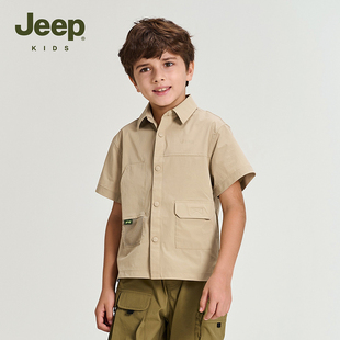 jeep童装男童短袖衬衫薄款2022夏纯色(夏纯色)炸街中大童洋气t恤衬衣外套