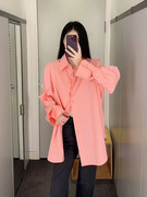 极简JNB江南风设计感宽松翻领粉红色上衣23夏季女装通勤衬衫