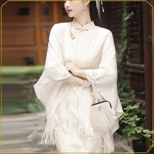 中国风配旗袍披肩气质，女神外搭斗篷，百搭纯色新中式秋冬季韵味披风