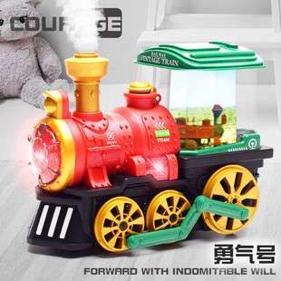 电动蒸汽烟雾火车会，自己跑的喷雾火车模型，婴幼儿童男女孩行走玩具