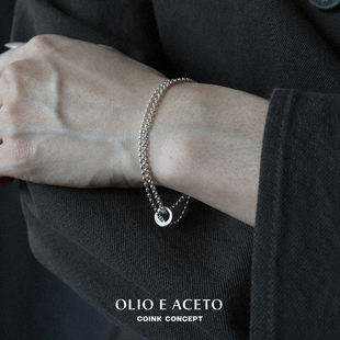 olioeaceto纯银双链扣环手链，925银原创设计独特手工质感肌理