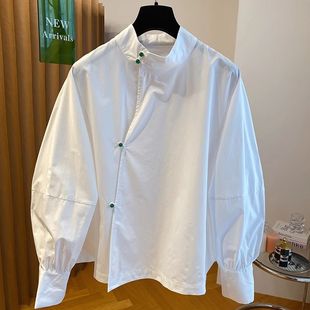 2024早春高级感国风，盘扣立领衬衫新中式，衬衣白色纯色长袖上衣