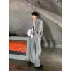 秋山风小众时髦韩系灰色休闲运动套装男士高级设计感垫肩卫衣外套