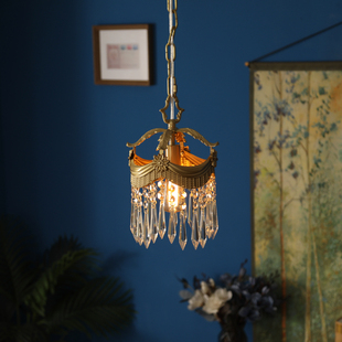 三灯一宅 法式复古黄铜水晶灯 玄关过道餐厅创意床头灯美式小吊灯